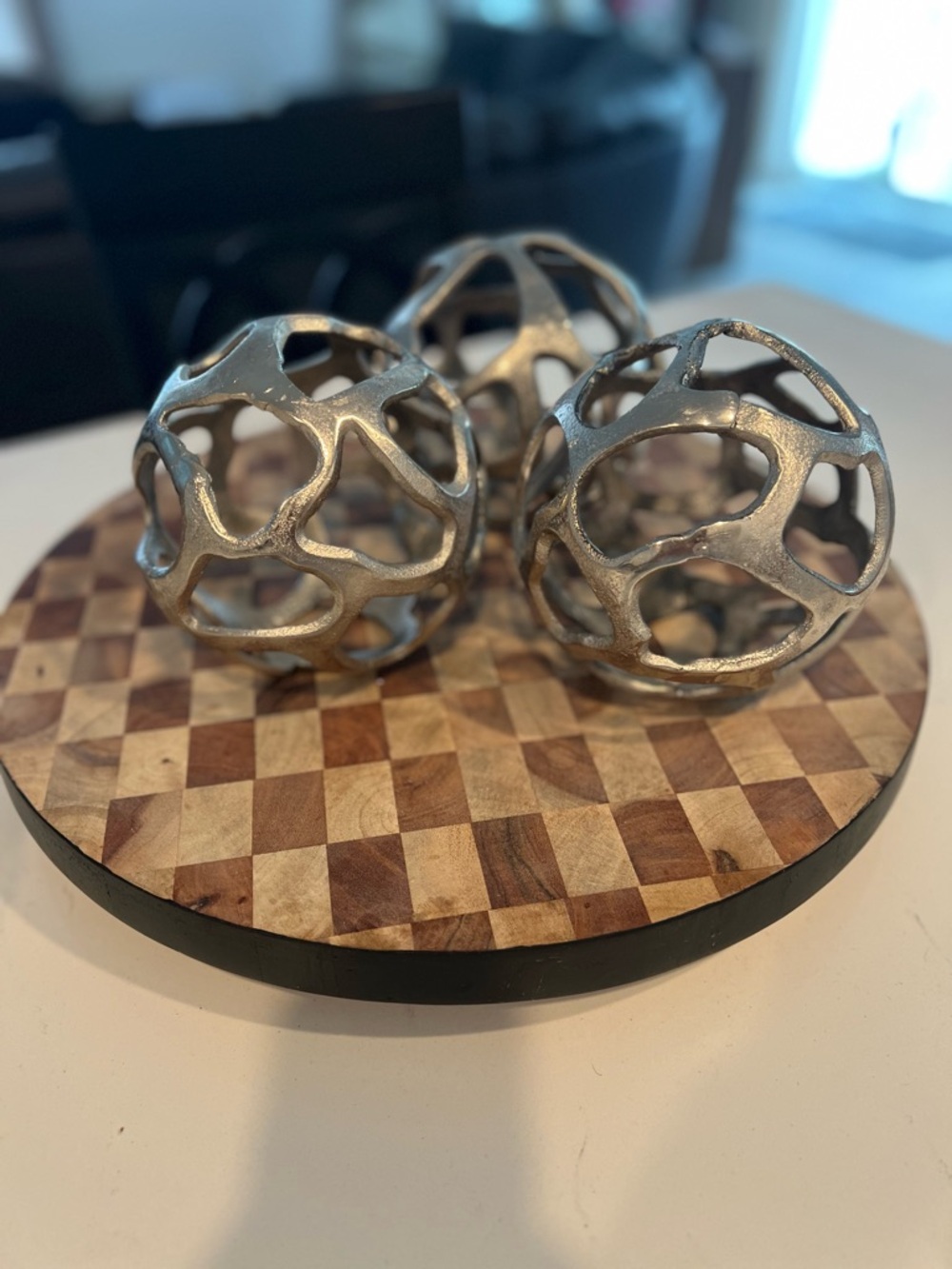 Set of 3 Decorative Openwork Metal Spheres - Silver